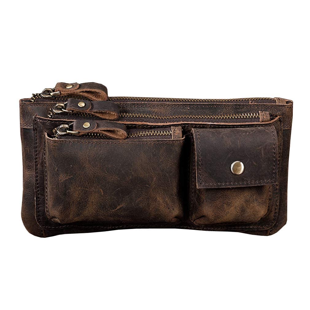 Hebetag Leather Waist Pack Fanny Bag for Men Women Outdoor Travel Sports Running Walking Hiking Hip Bum Belt Slim Cell Phone Purse Casual Waist Wallet Pouch, #04Deep Brown, One Size, Vintage, Classic โ image 1
