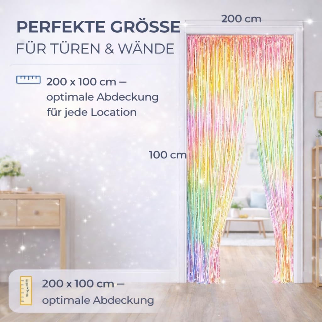 Kolorowa zasłona z lametą – 200 x 100 cm – błyszcząca zasłona do futryny drzwi jako dekoracja, impreza, wesele, dekoracja urodzinowa dla dzieci i dorosłych (Kolorowa)