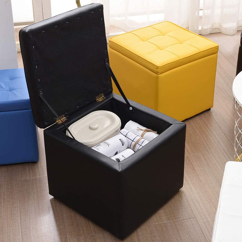 Poggiapiedi in Similpelle, Pouf Contenitore con Parte Superiore Imbottita, Sgabello a cubo, Panca.