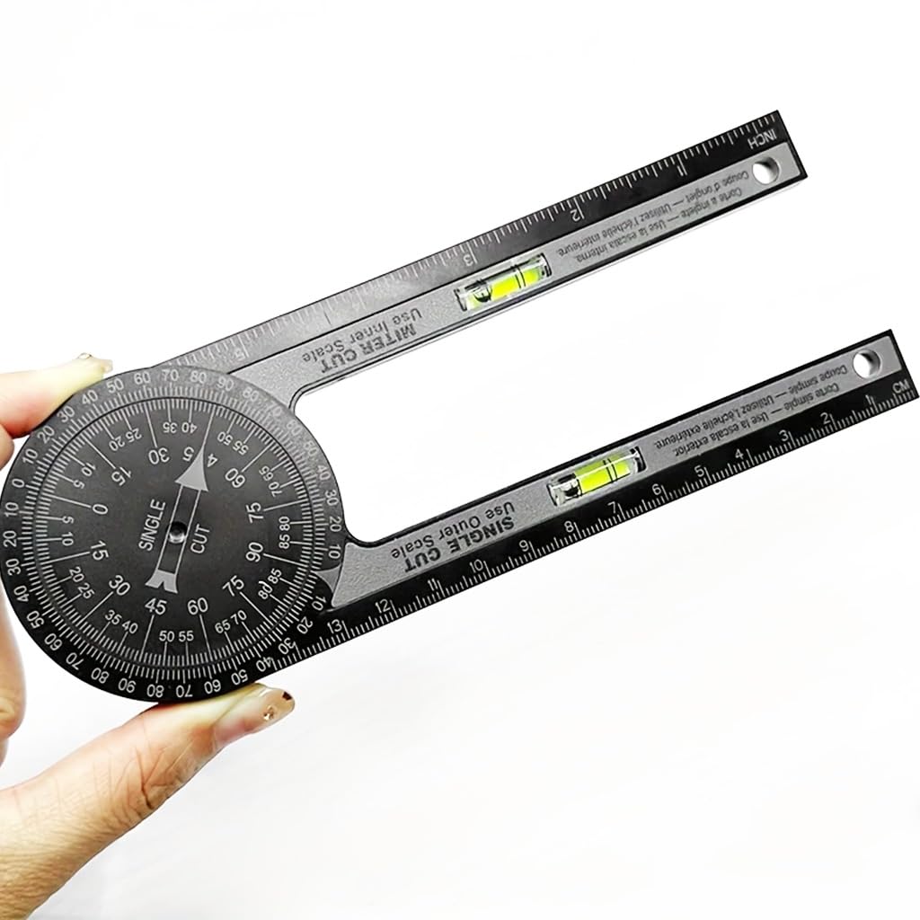 Black Angle Finder Tool – 360° Rotating Protractor with Built-in Spirit Level – Precision Measuring for Woodworking, Metalworking & Tile Installation