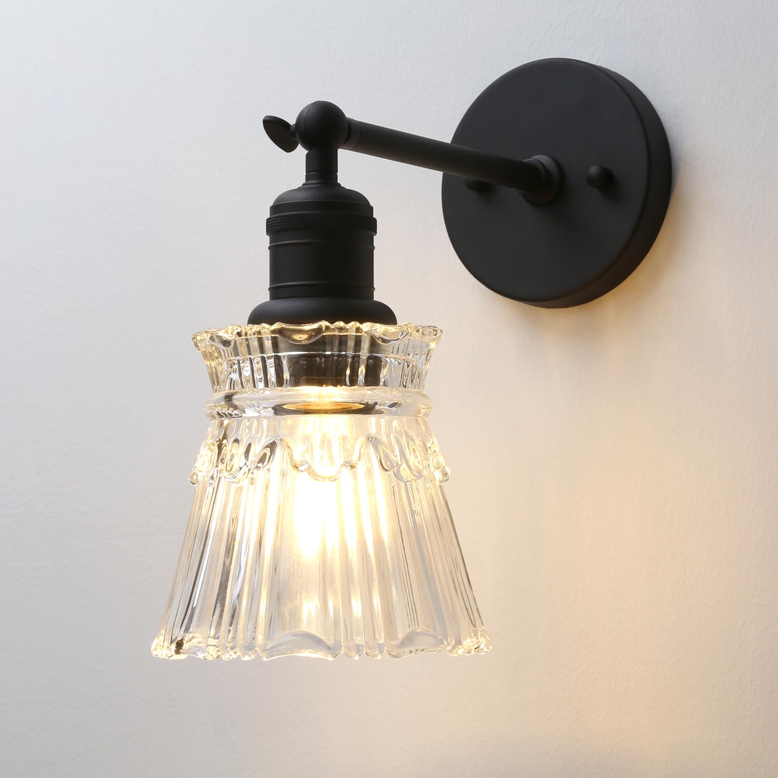 Yosoan Vintage Glass Wall Sconce Lights, Deco Glass Wall Light Fixture for Kitchen Bedroom Living Room Restaurant (Black)