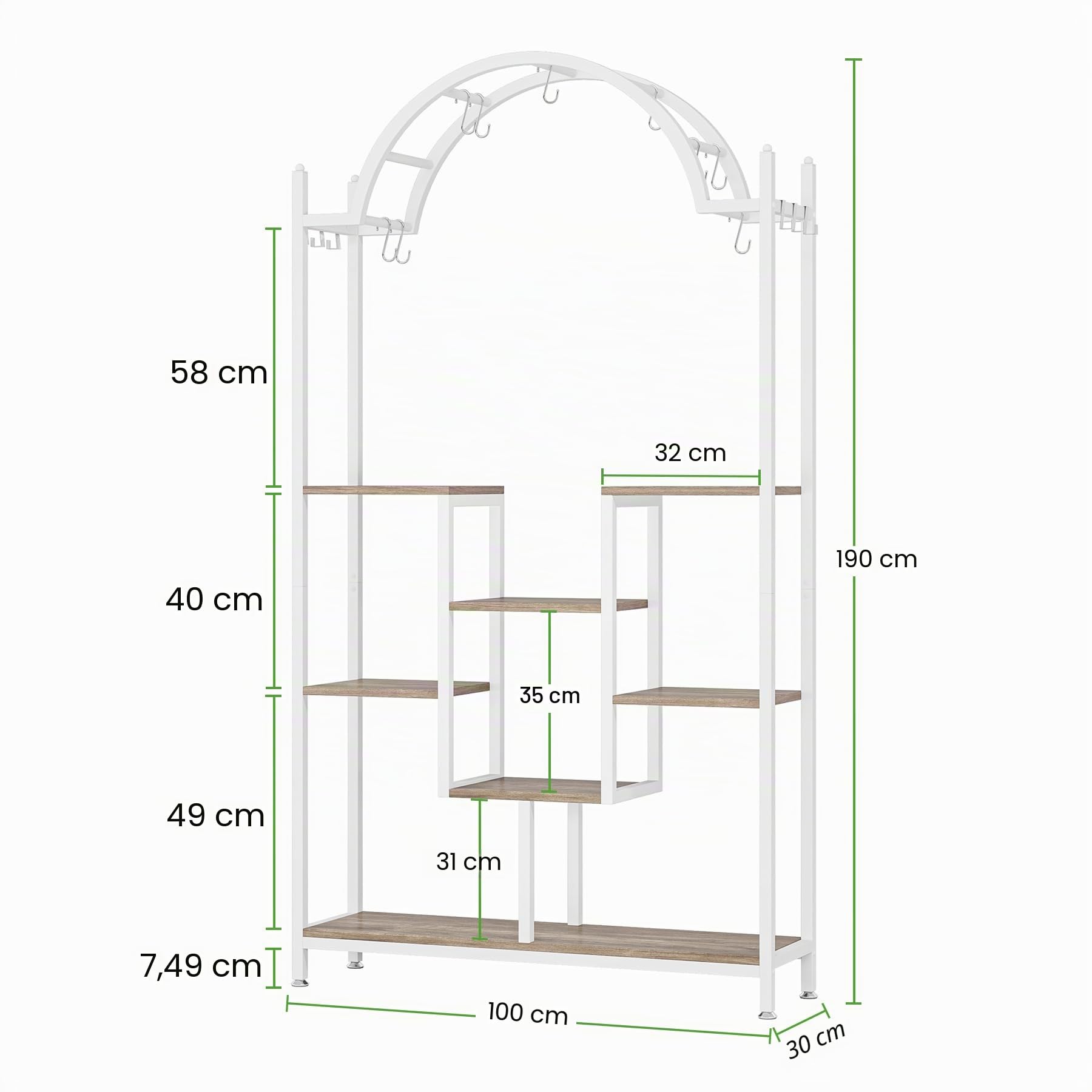Tribesigns Support pour plantes d'intérieur à 5 niveaux - Étagère arquée en métal avec crochets de suspension - Grand pot de bonsaï pour jardin, balcon, salon - Blanc et gris