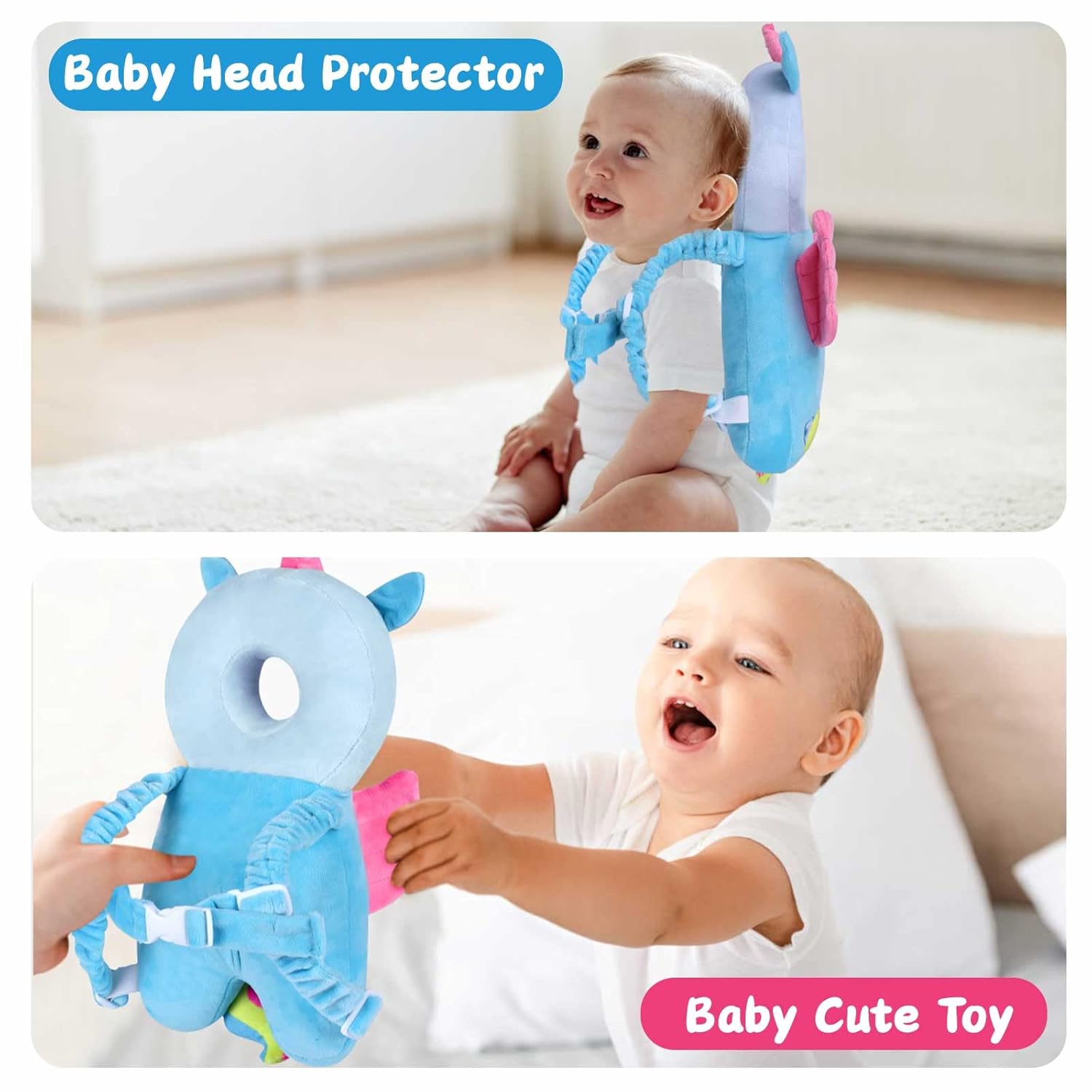 shuangjishan Baby Head Protector & Baby Knee Pads Crawling Adjustable Toddler Head Protection Cushion (Blue Unicorn) : Baby