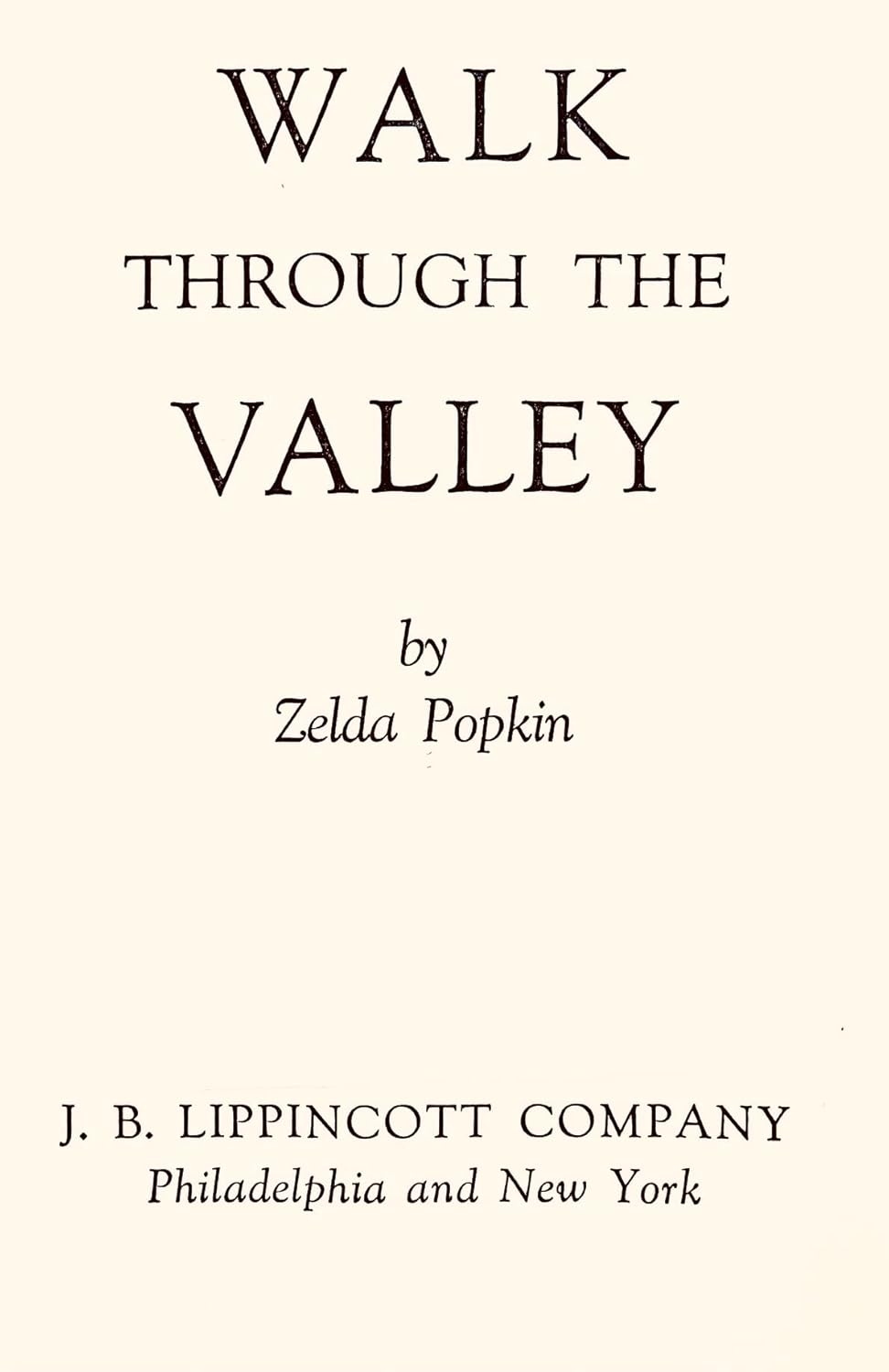 Walk Through the Valley Zelda Popkin Books