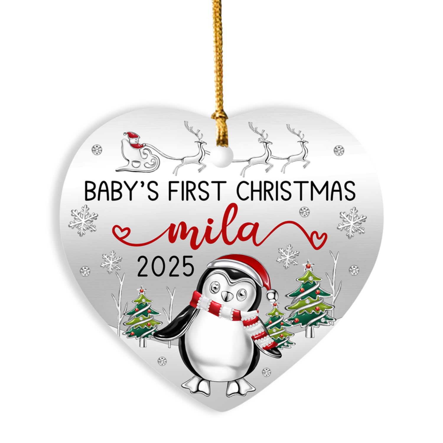 Personalized Penguin Baby's First Christmas Ornament for Kids Baby, Penguin Baby's 1st Xmas Ornament Gift for New Dad New Mom Newborn Baby, Custom Name Penguin Baby Boy Kids Xmas Ornament 2025
