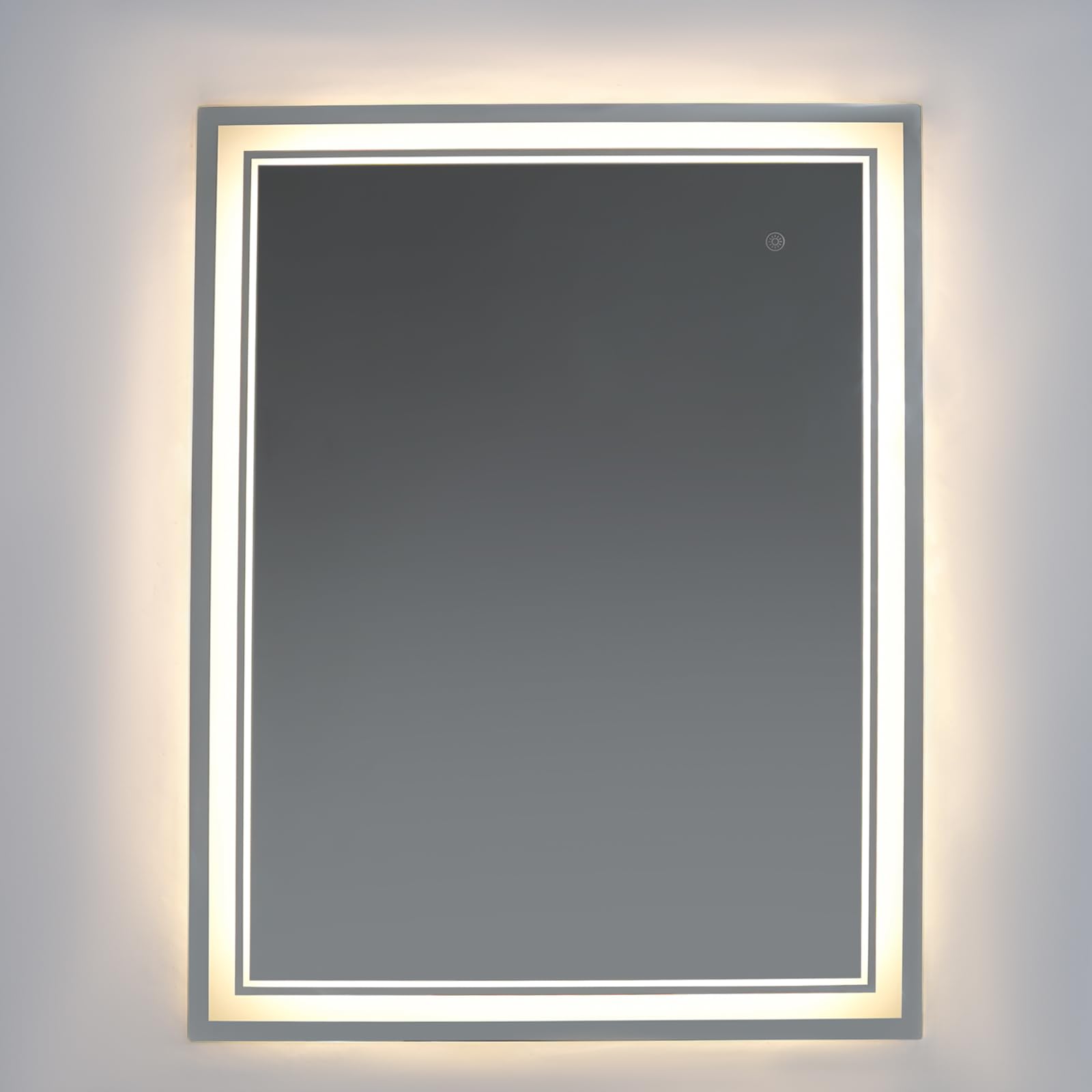 Espejo de baño con iluminación, 90 x 70 cm, espejo de baño con interruptor táctil, espejo de pared para baño con función de memoria, 3 colores de luz, IPX4, resistente al agua