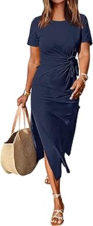 ANRABESSWomen's 2025 Summer Maxi Tshirt Dress Short Sleeve Crewneck Tie Waist Casual Slim Fit Slit Spring Long Beach Dresses