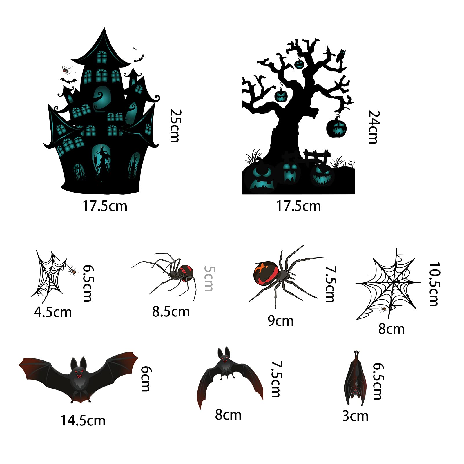12 naklejek na Halloween, kreatywne nietoperz pająk czarne naklejki zamkowe, Halloween okno ekspozycja rodzina ogród wakacje artykuły na przyjęcia