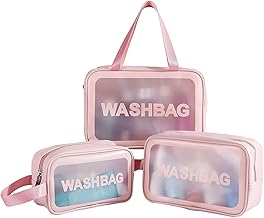 FLYNGO Pvc Clear Makeup Pouch Set, Cosmetic Organizer Bag for Women and Girls Travel Waterproof Toiletry Storage Kit (Set of 3 Light Pink)