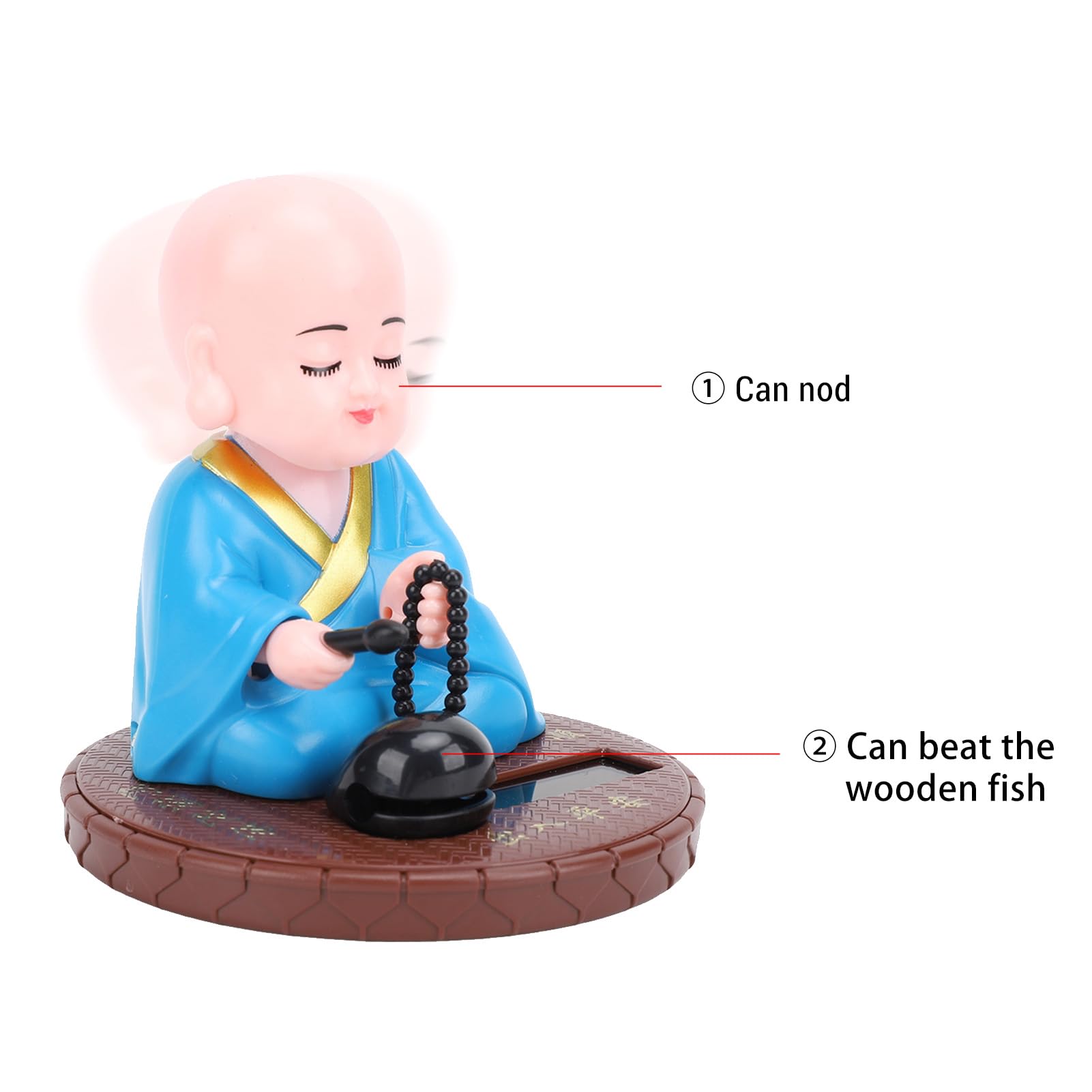 Solar Power Little Monk Figurine, Solar Powered Dancing Toys Chinese Little Monk Figurine Statue Monk Nodding Swing with Solar Energy Sensing for Car Dashboard Ornament Home