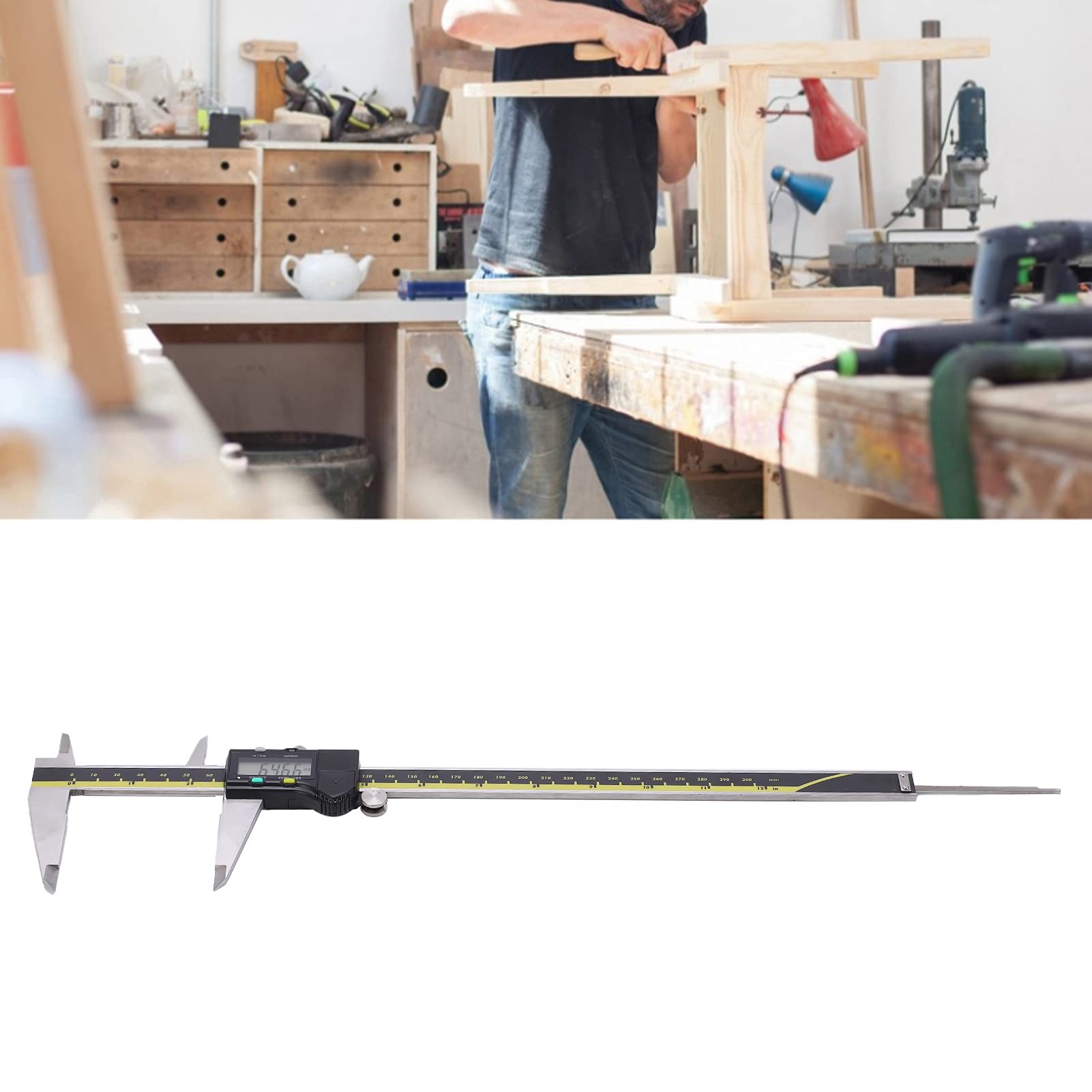Cosiki Calibrador Digital de 300 Mm, Calibrador Vernier de Acero, Instrumento de Medición de Precisión con Rodillo Moleteado para el Pulgar y Pantalla LED, Ideal para Inspección de Fabricación