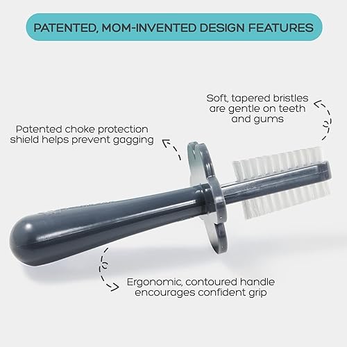 Vista 14 de grabease Cepillo de dientes para bebé de doble cara, cepillo de dientes de entrenamiento para bebés, sin BPA y sin ftalatos, 1 paquete, azul marino
