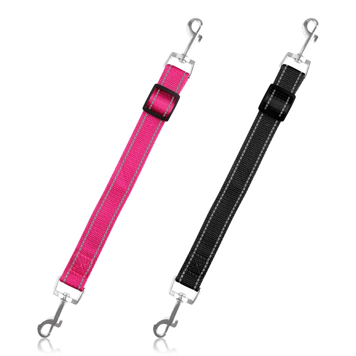 Lotsdonxia 2 Pcs Dog Collar Clip, Retractable Safety Lead Connector with Double Backup Clasps - Adjustable Reflective Nylon Clip for Harness to Collar Security (Black and Rose Red)