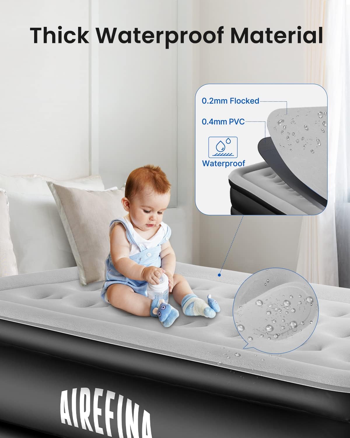 Airefina Twin Air Mattress with Built-in Pump Raised