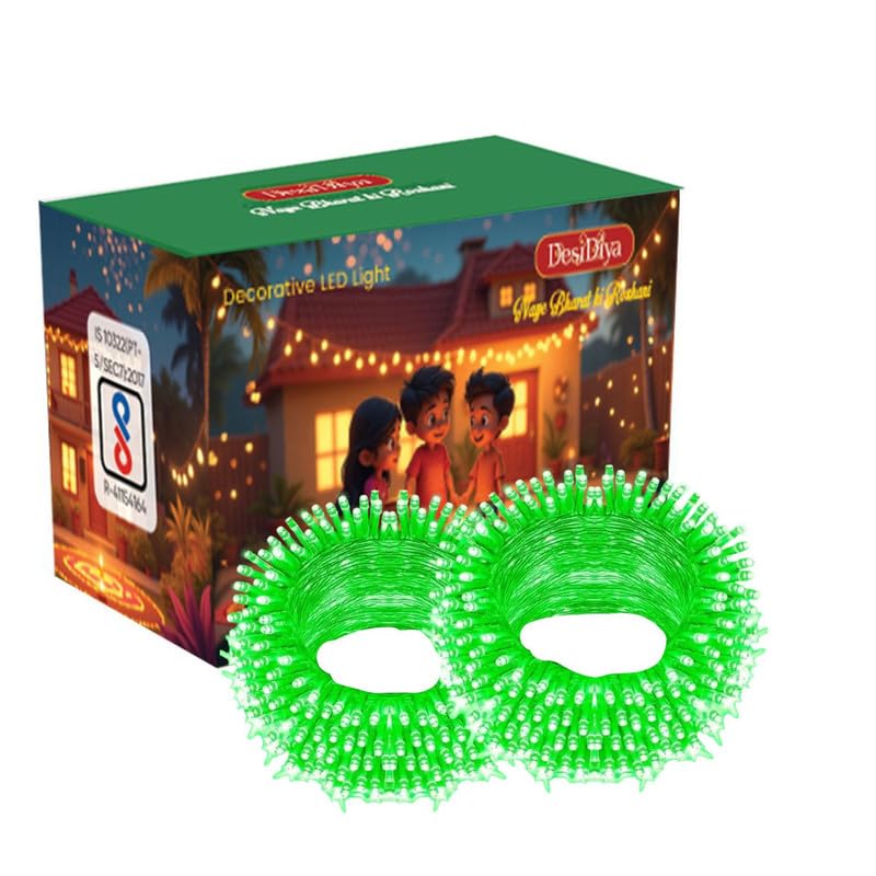 Image of Desidiya 12 Meter (39Ft) LED Rice String Lights - Green Fancy Decorative Fairy Lights for Indoor Outdoor Use, Bedroom, Wedding & Festival Ambience Pack of 2