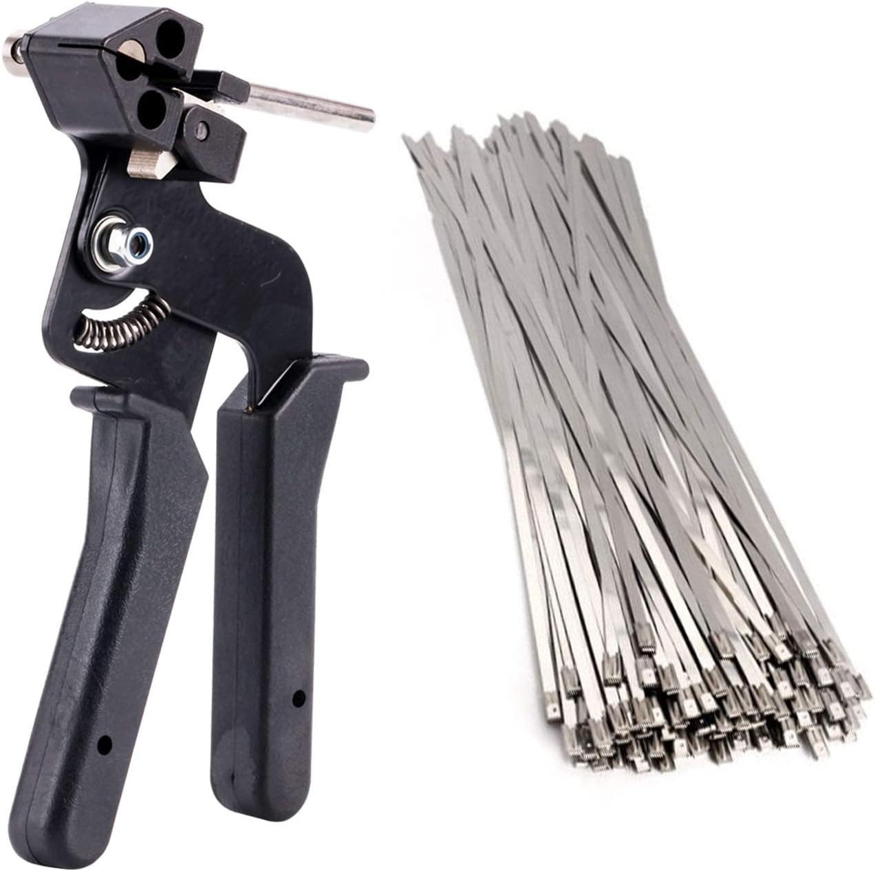 200pcs Stainless Steel Cable Tie Cutter Gun Auto Tightener Fasten Self-Locking Zip 4.6mm x 300mm, Cable Tie Tool for Stainless Steel Cable Ties