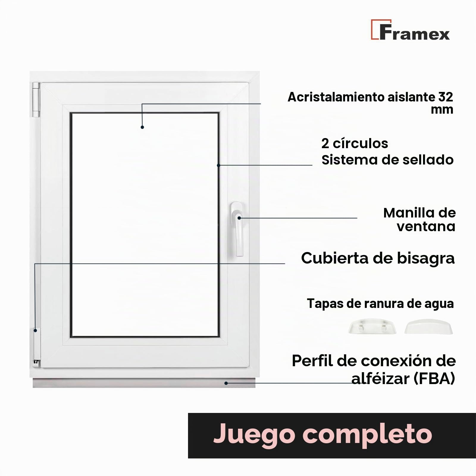 Ventana Para Sótano, Blanca, 80 x 80 cm (800 x 800 mm) de Ancho x Alto, Doble Acristalamiento, Cristal Transparente (32 mm), Oscilobatiente, Izquierda, perfil de 4 cámaras de 58 mm