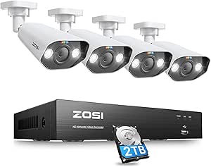 ZOSI 4K PoE Security Camera System,Person Vehicle Detection,8 Port 16CH 8MP NVR with 2TB HDD,4pcs 4K Outdoor Indoor PoE IP Cameras,2 Way Audio,Spotlight Siren,Color Night Vision,for 24/7 Recording asin的图片