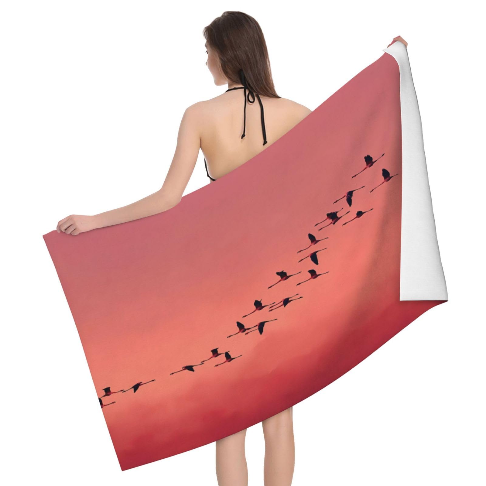 QAZWZML Home microfiber Sunset and birds prints bath towels for travel, beach, and bathroom use. Highly absorbent and soft pool towels for men and women, quick drying