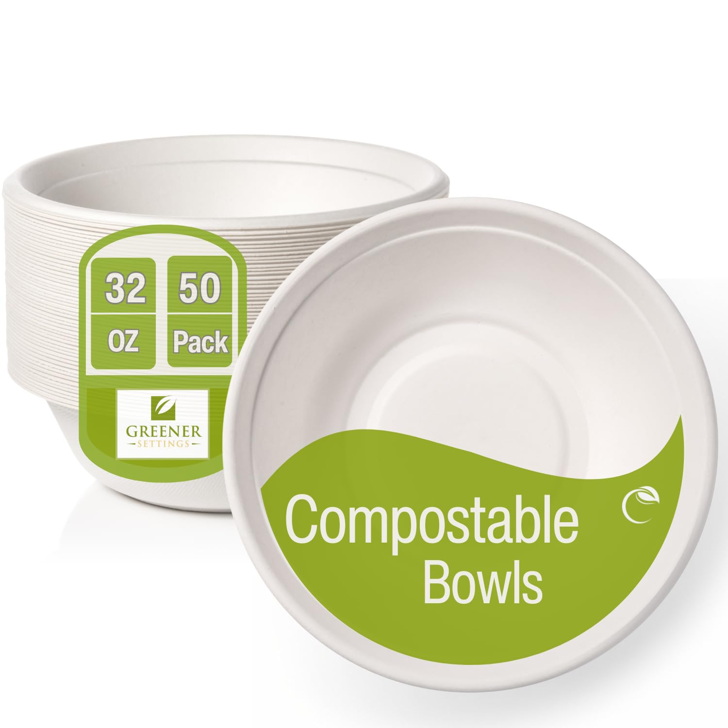 Cuencos de papel desechables [paquete de 50] – Tazones de sopa compostables de 32 onzas, bagazo natural resistente, ecológico y biodegradable, a base de plantas, alimentos