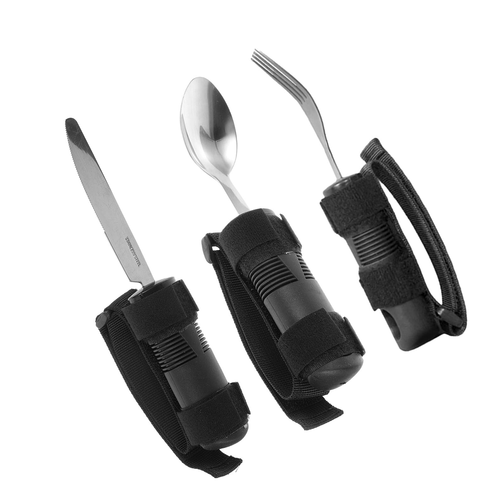 Juego de Cubiertos Adaptados Antivibración para Temblores, 1 Set | Acero Inoxidable y Plástico, Agarre Antideslizante Ergonómico, Poliéster Conjunto