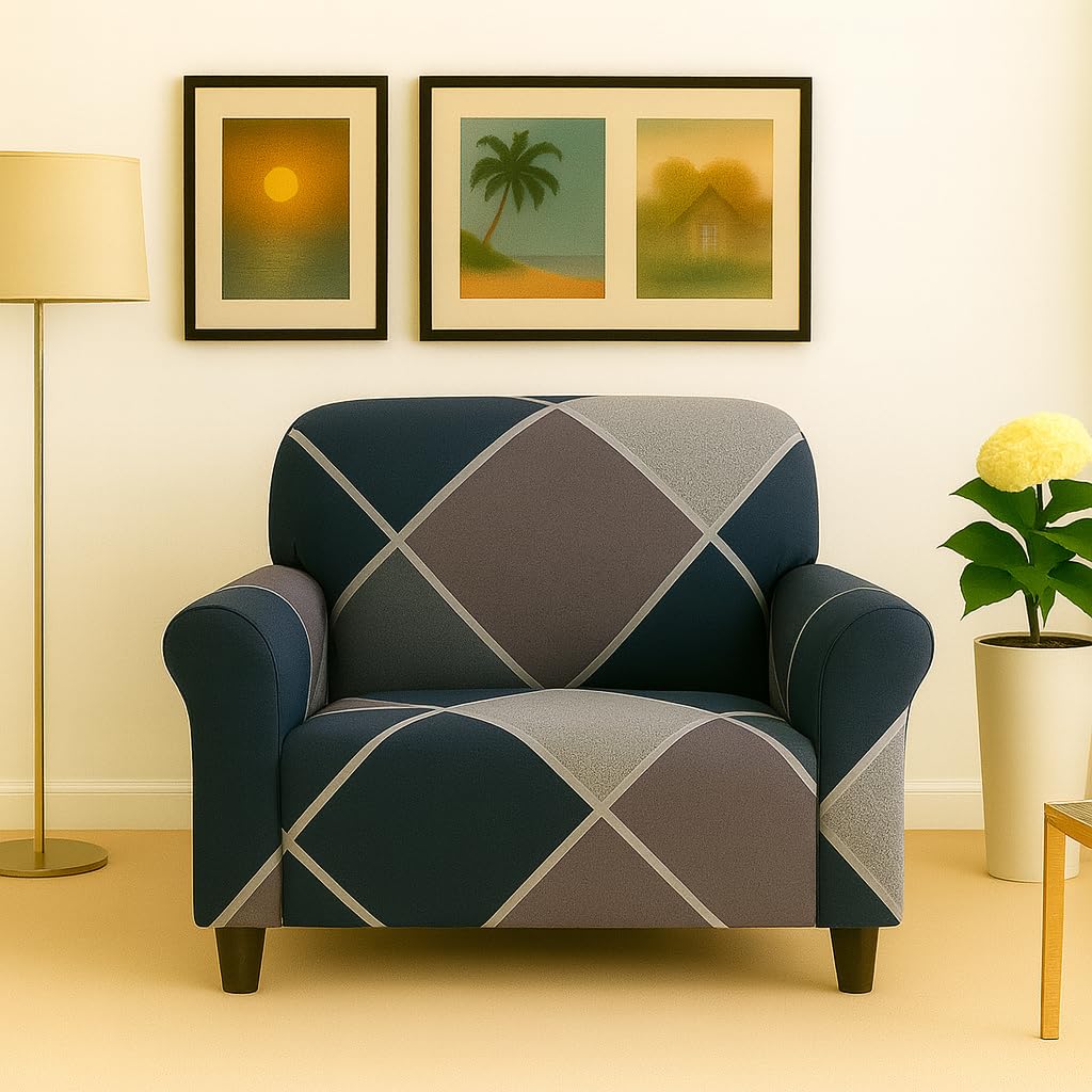 Homerz Premium 1 Seater Universal Elastic fit Sofa Cover Fully Covered, Non-Slip Sticky Elastic Stretchable Sofa Set Slipcover Protector (Solid Green, 1 Seater)