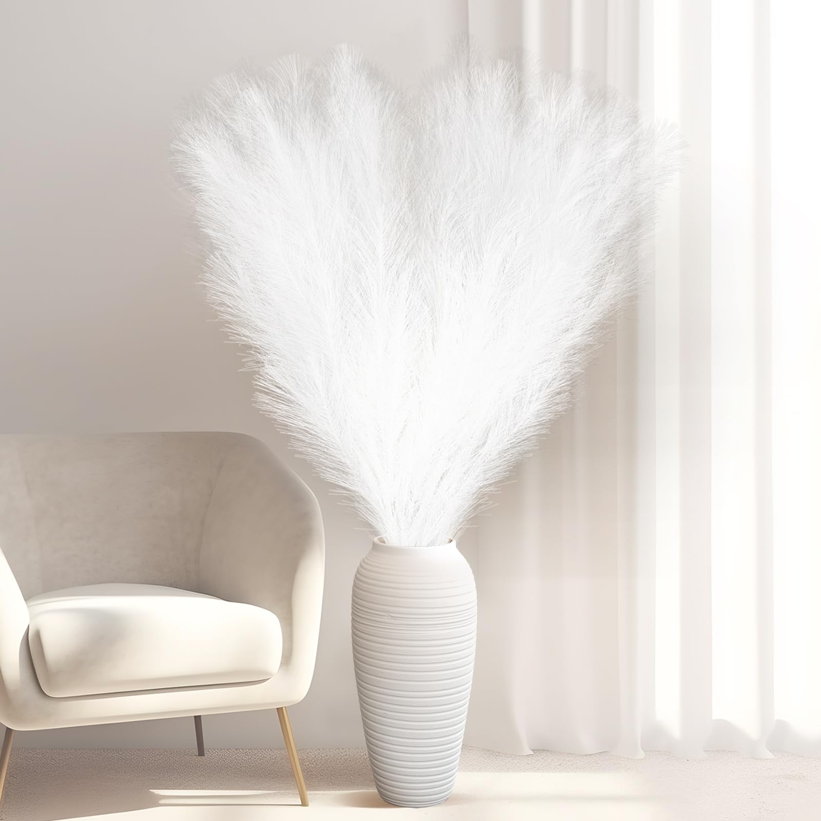 Plumes de la pampa séchées 180 cm blanches pour décoration de fête