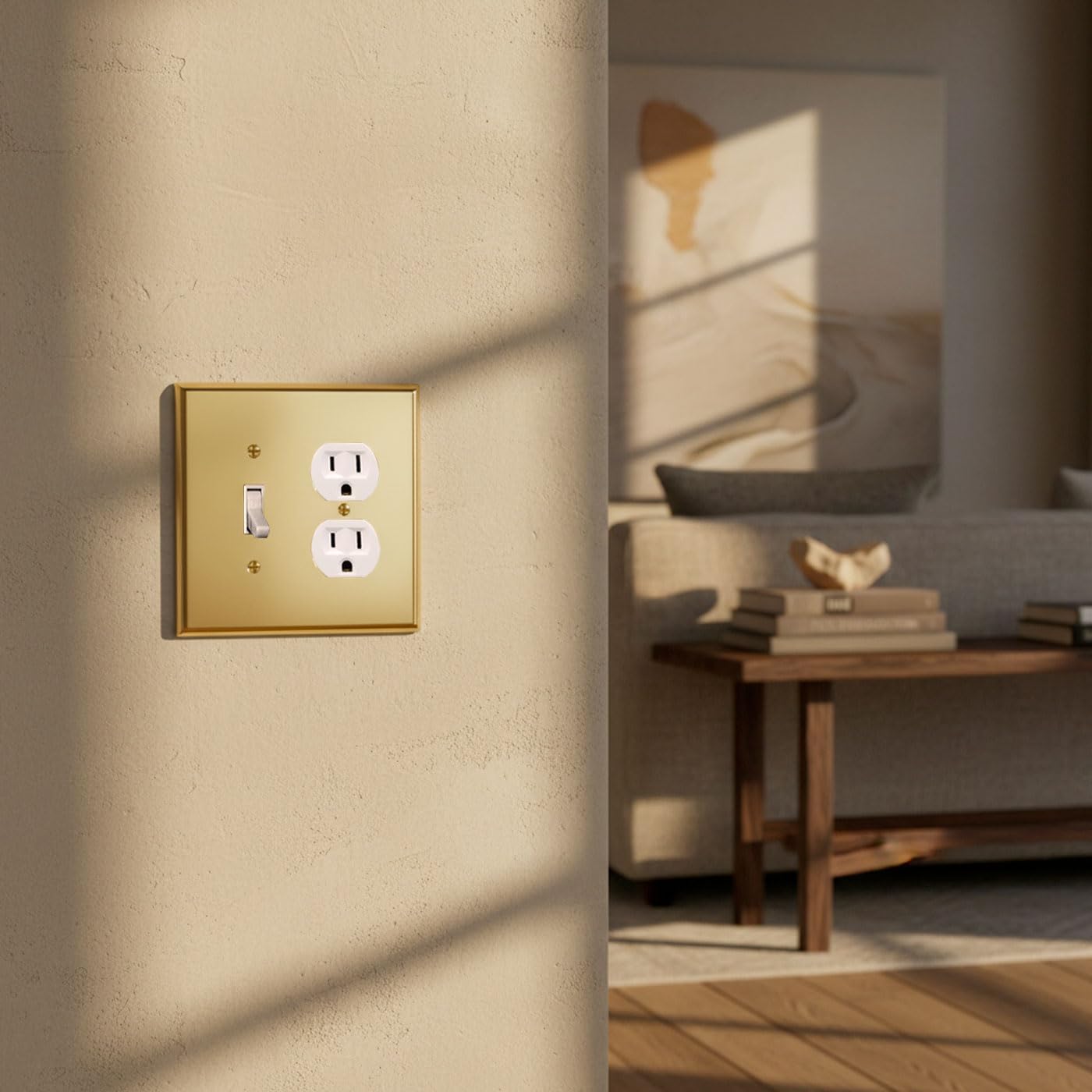 Rio Salto BRASS High Polished Gold Toggle Duplex Combination Cover – Signature Collection Premium Outlet Covers Light Switch Cover Wall Plates Shiny Gold 1-Pack Standard Size 4.50" X 4.56" image 3