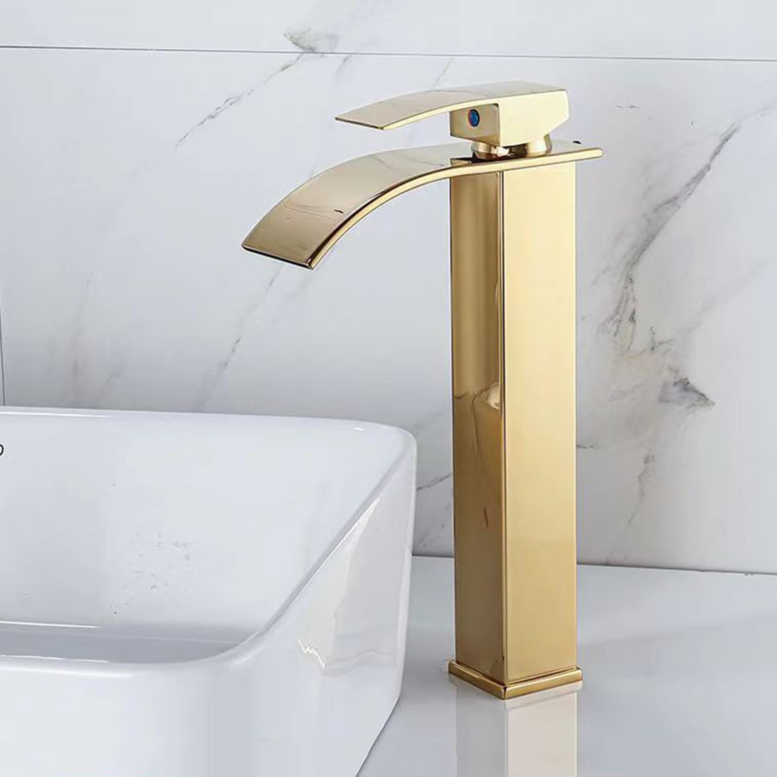 HCFYAUIS Tall Basin Mixer Tap Waterfall Hot and Cold Waterfall Bathroom Tap Single Lever Tall Taps for Bathroom Basin,Gold