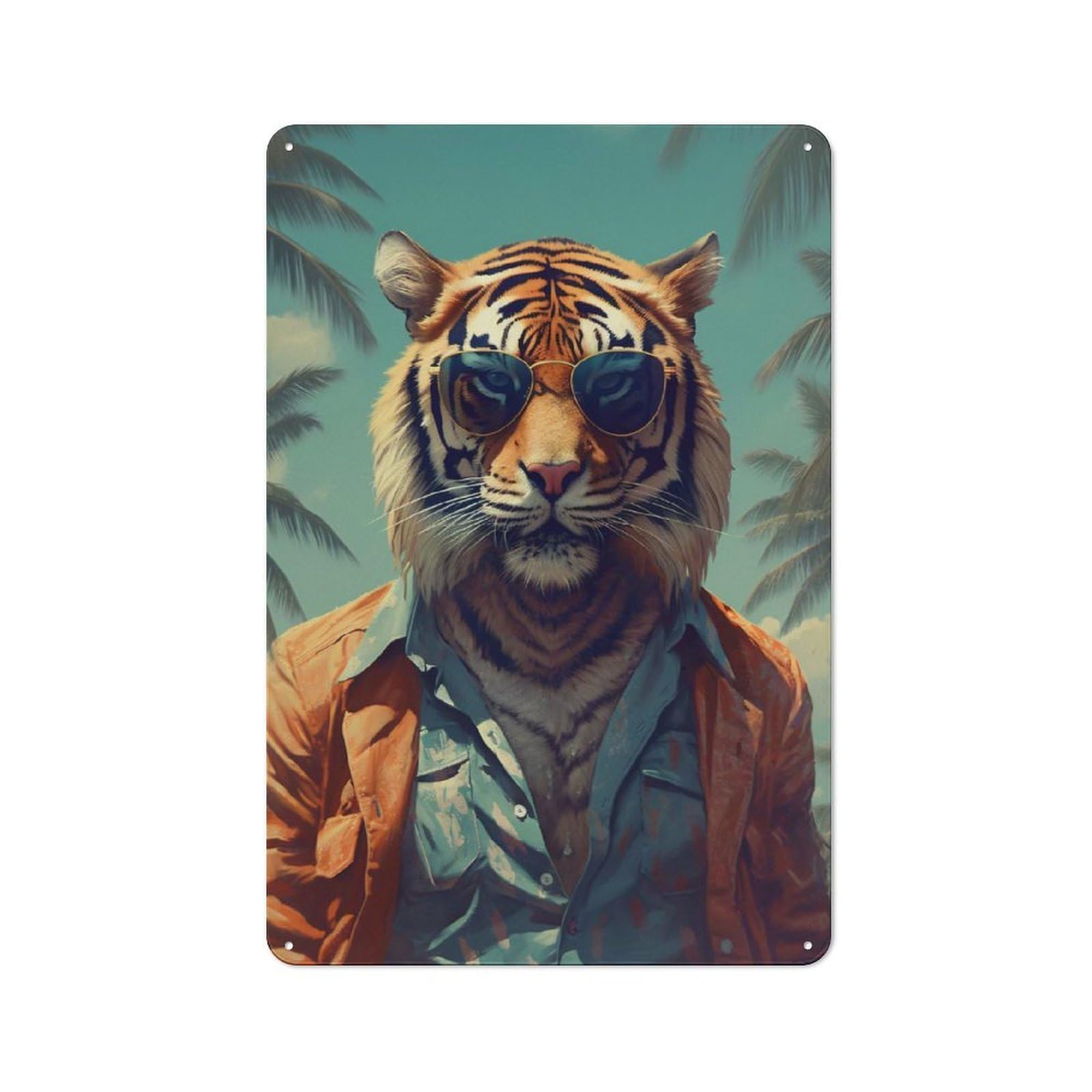 Junmoney Cool Tiger Metal Sign 30X20cm With For Workshop Wall, Rustic Decor, Wall Decoration For Workshops And Hobby Rooms