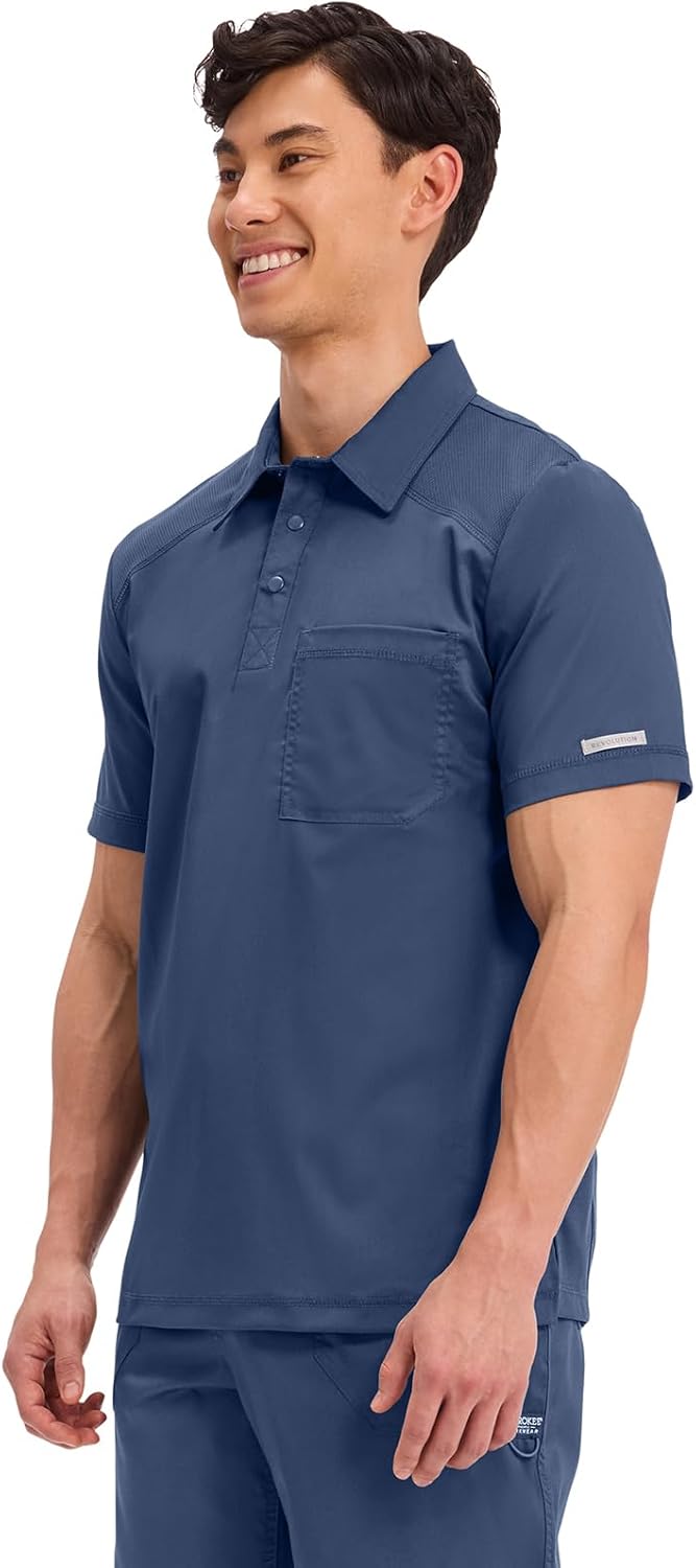 Cherokee Scrubs for Men Polo Nursing Scrub Top with Chest Pocket, Breathable Mesh, Ultra Soft 2-Way Stretch Fabric – WW615