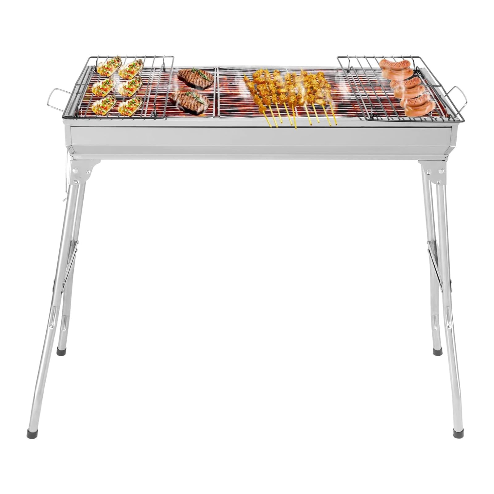 Leadzm - Barbacoa de carbón de leña, acero inoxidable, barbacoa plegable de camping, 70 x 31 x 71 cm, exterior, terraza, camping, barbacoa, uso de 5 a 10 personas (70 x 31 x 71 cm)