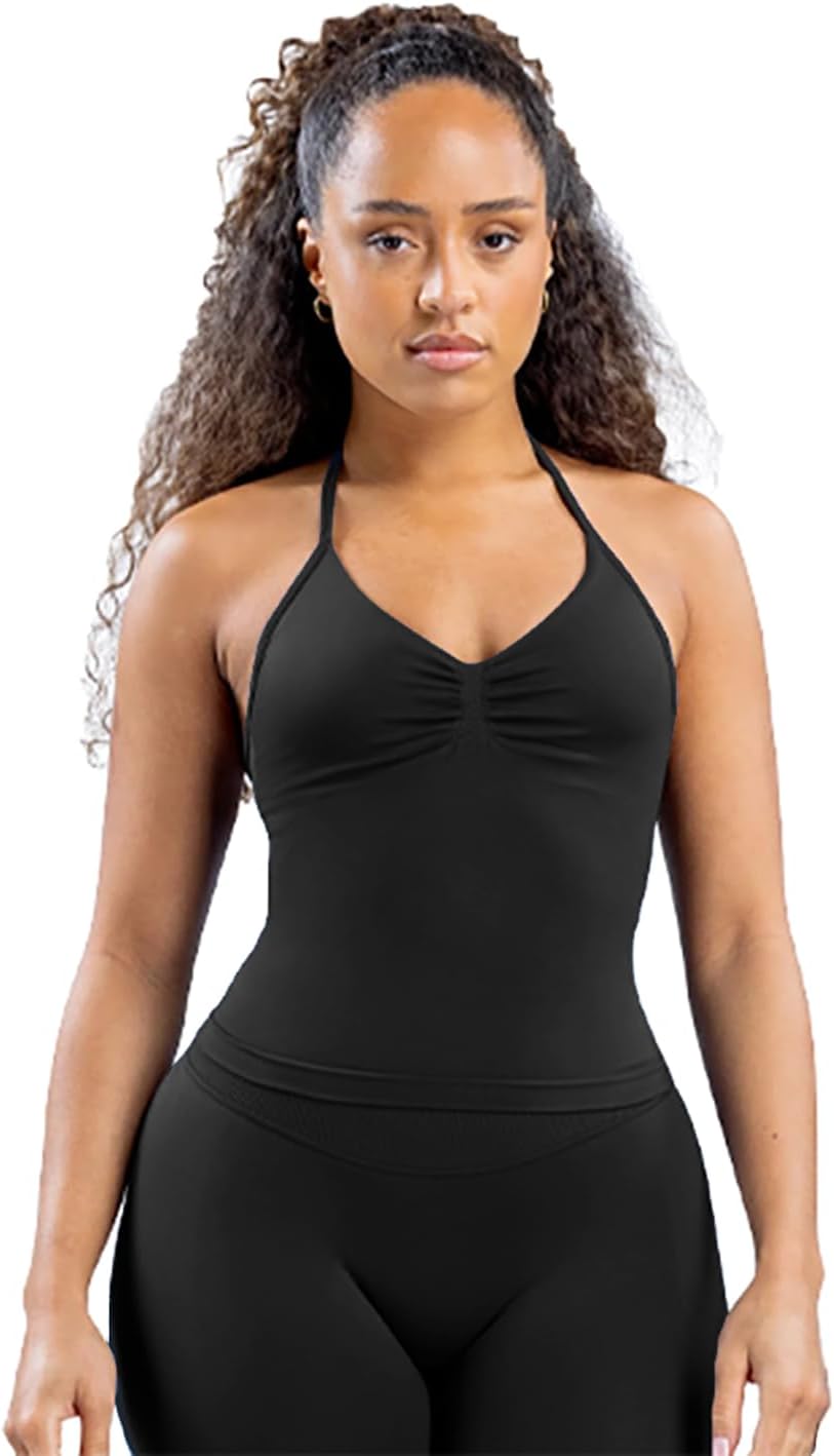 Impact Longline Strappy Top Women Impact Longline Halter Tops Workout Longline Tank Top Compression Gym Fitness