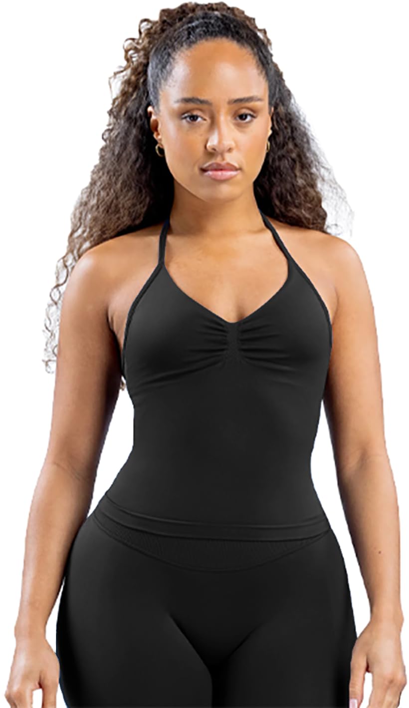 TRYTO Impact Longline Strappy Top Women Impact Longline Halter Tops Workout Longline Tank Top Compression Gym Fitness