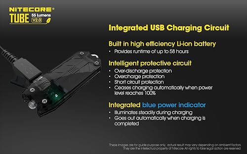 Miniatura 3 de Nitecore Tube v2.0 - Linterna para llavero, 55 lúmenes, recargable por USB, ultra ligera, compacta (oliva)