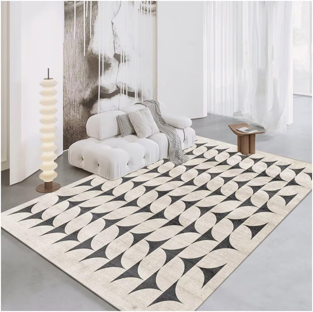 Tapis salon poil court gris 140x180cm à motifs géométriques pour chambre et bureau