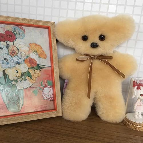 Miniatura 6 de funlife Oso de peluche plano de piel de cordero suave 100% australiana para regalo de cumpleaños de bebé, oso natural para bebés, crema