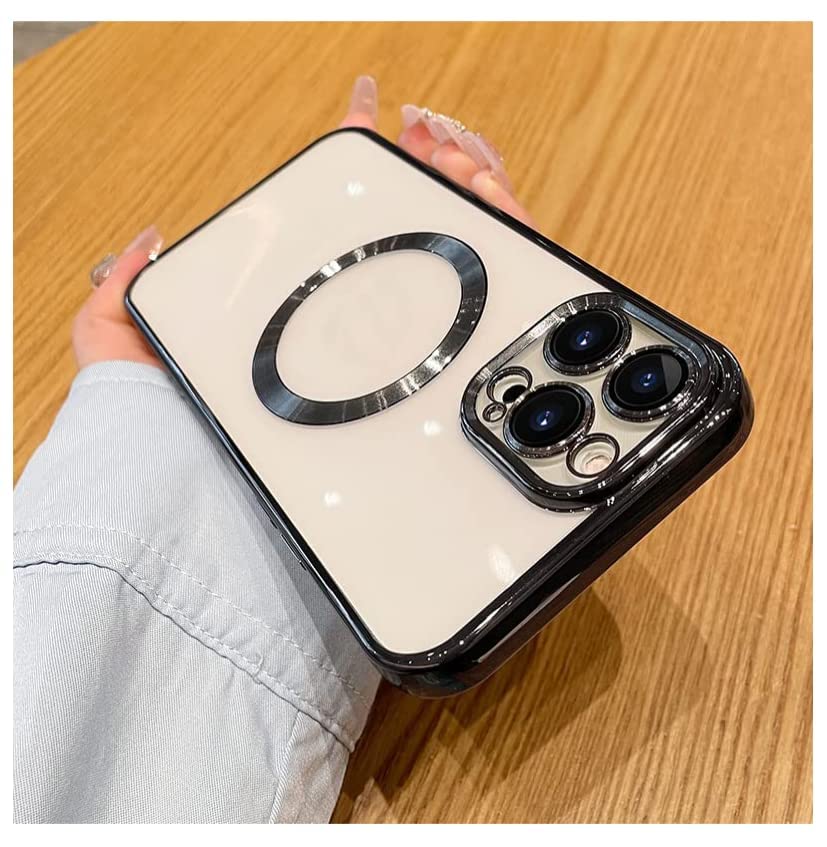 Image of MIDOS Silicone Back Cover Ring Logo Cut Compatible with iPhone 14 Pro Max Lens Protection Chrome Back Case Cover for - iPhone 14 Pro Max (2022) 6.7 [ Black ]