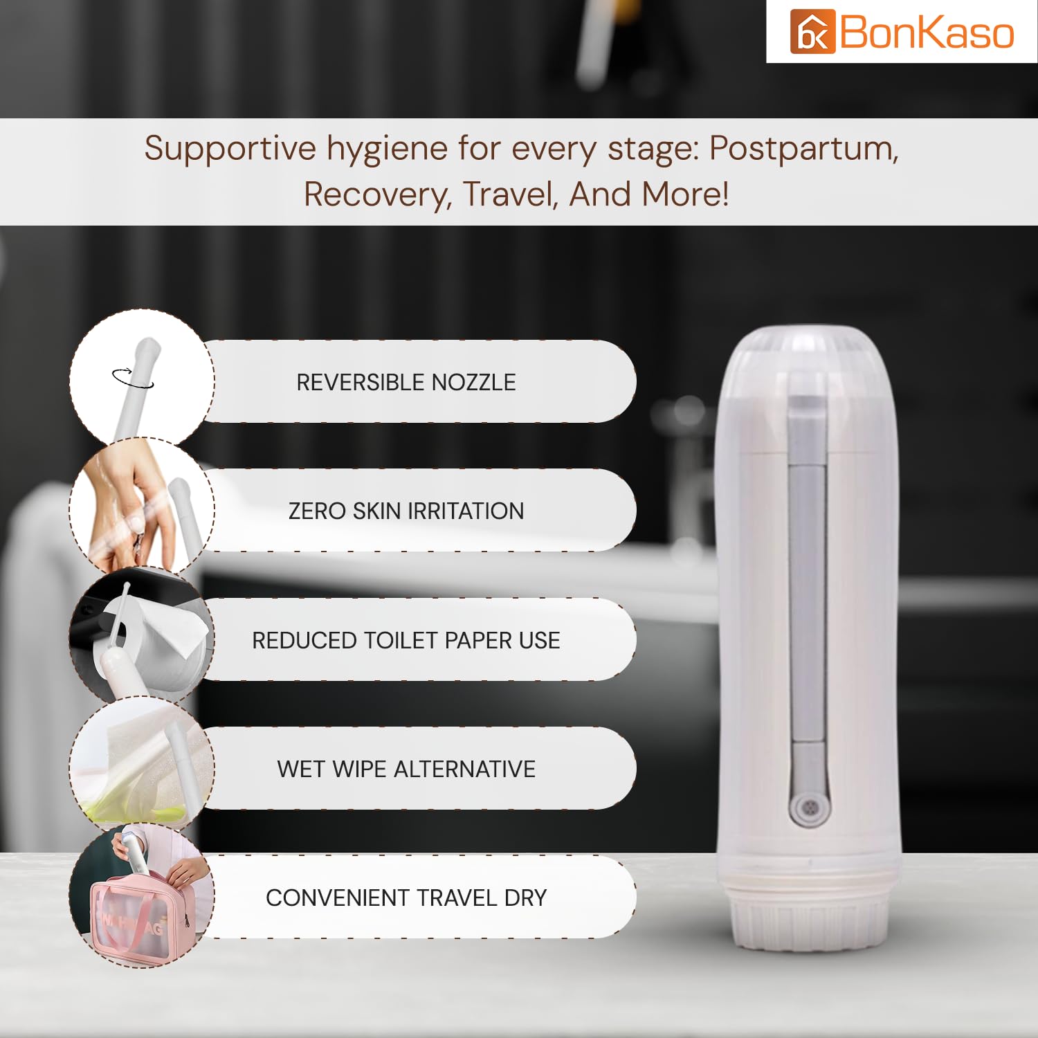 BonKaso Portable Travel Bidet, Portable Battery Operated 2