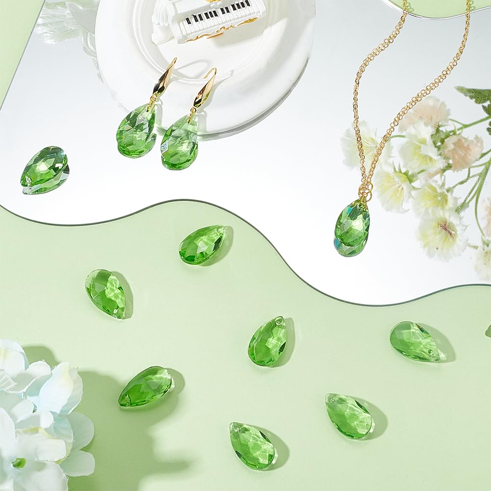 SOFPLATE 1 Box 40pcs Faceted Teardrop Charms Green Glass Teardrop Beads Pale Green Tear Drop Pear Crystal Prism August Birthstone Charms For jewellery Making Charms Lamp Home Hanging Decoration DIY - Image 4