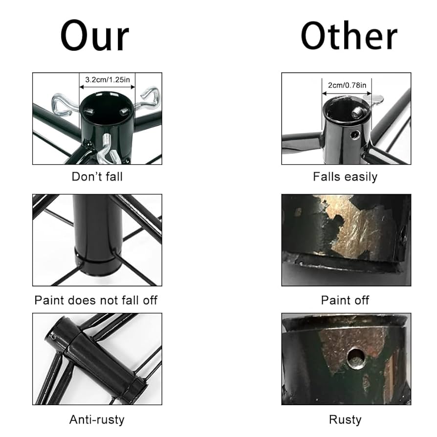 Christmas Tree Stand, Christmas Tree Base Replacement (Length16.1, Dia 1.25") For Artificial Trees Up To 2-7 FT Heavy Duty Folding Christmas Tree Stands Dark Green