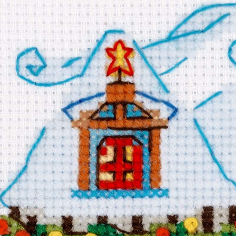 Image of RIOLIS - Cabin with Sleigh 1661, Christmas Cross Stitch Kits 6 inchX6 inch, Cross Stitch Kits for Beginners & Advanced, Crossstitching Kit Adult, Embroidery Counted Stitching Kit