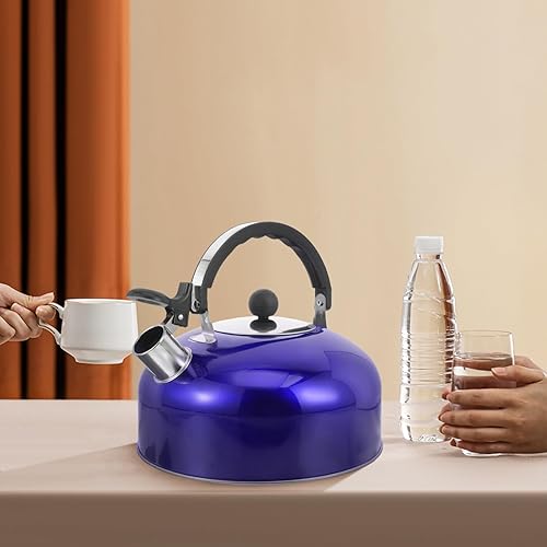 Miniatura 6 de UPKOCH Hervidor de té silbante de acero inoxidable de 4 litros para estufa con mango ergonómico de agarre fresco, adecuado para hervir agua té en