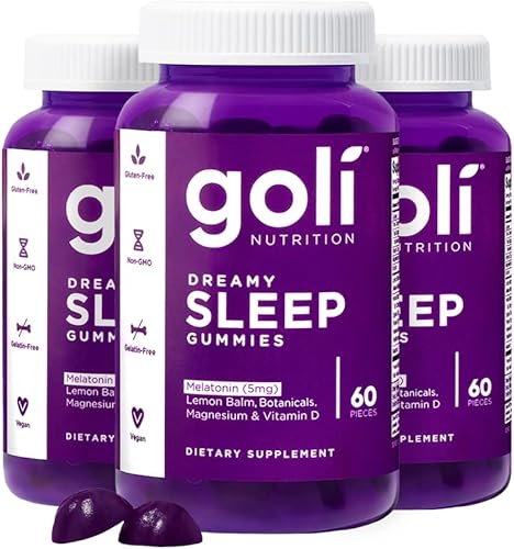 Goli Dreamy Sleep Gummy - 180 Count - Melatonin Vitamin D Magnesium and Lemon Balm Extract - Gelatin-Free Gluten-Free Vegan Non-GMO