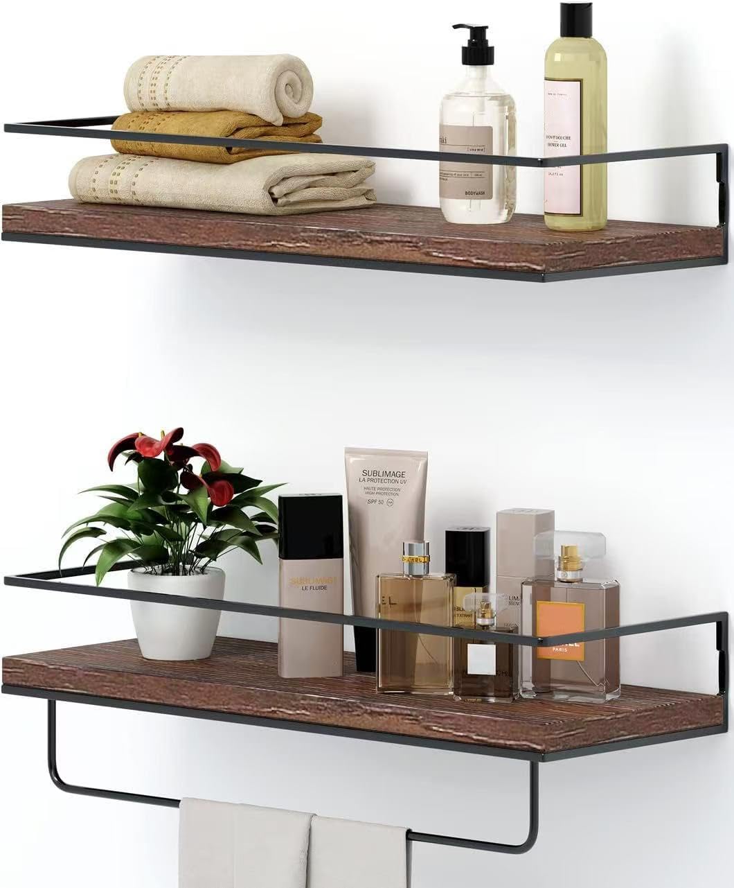 Floating Shelves | Modern Kitchen Shelves | Rustic Floating Shelf With Black Industrial Brackets | Laundry Room Shelves | Bathroom Shelves