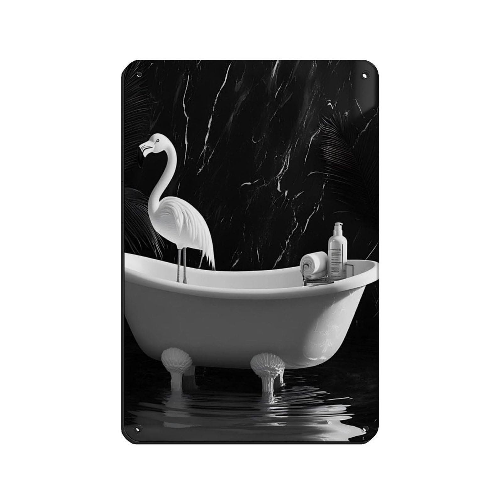 Flamingo in Bathtub, Bathroom Decor Tin Sign Vintage Metal Pub Club Cafe Bar Home Wall Art Decoration Poster Retro 8x12inch(20x30cm)