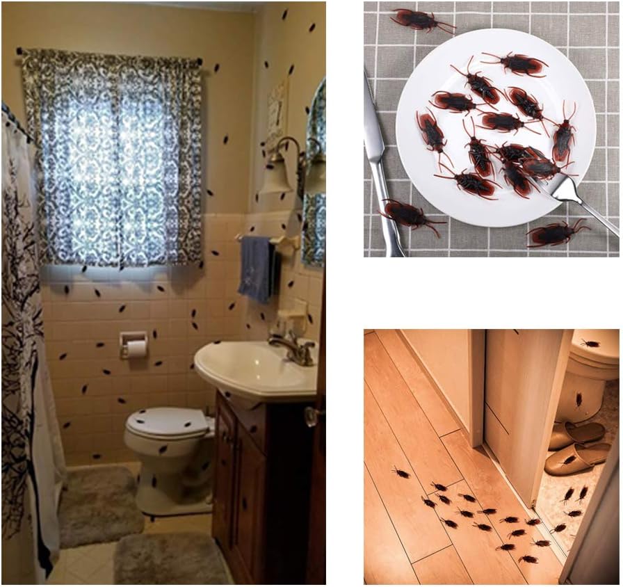 100PCS Fake Roaches,Prank Cockroach,Plastic Roach Trick Toys for Party,Halloween,Decoration