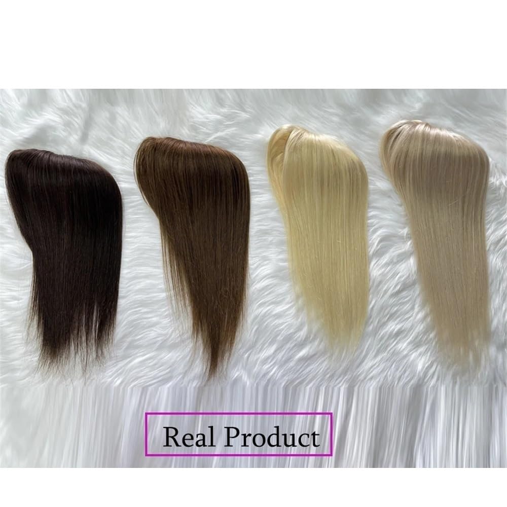 Topper for capelli umani con clip for donna, toupet con base in pizzo 12x13 cm con frangia(10 inch,Blonde)