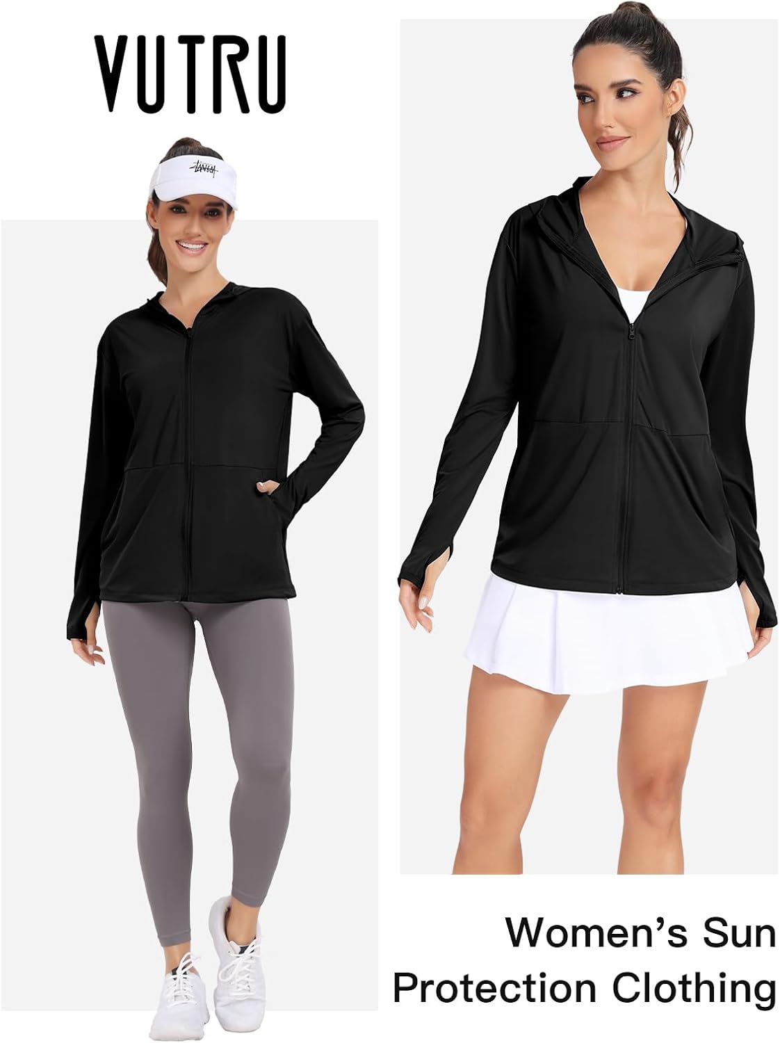 VUTRU Women's UPF 50+ Sun Protection Hoodie Jacket Lightweight Long Sleeve Sun Shirt UV Hoodie with Pocket