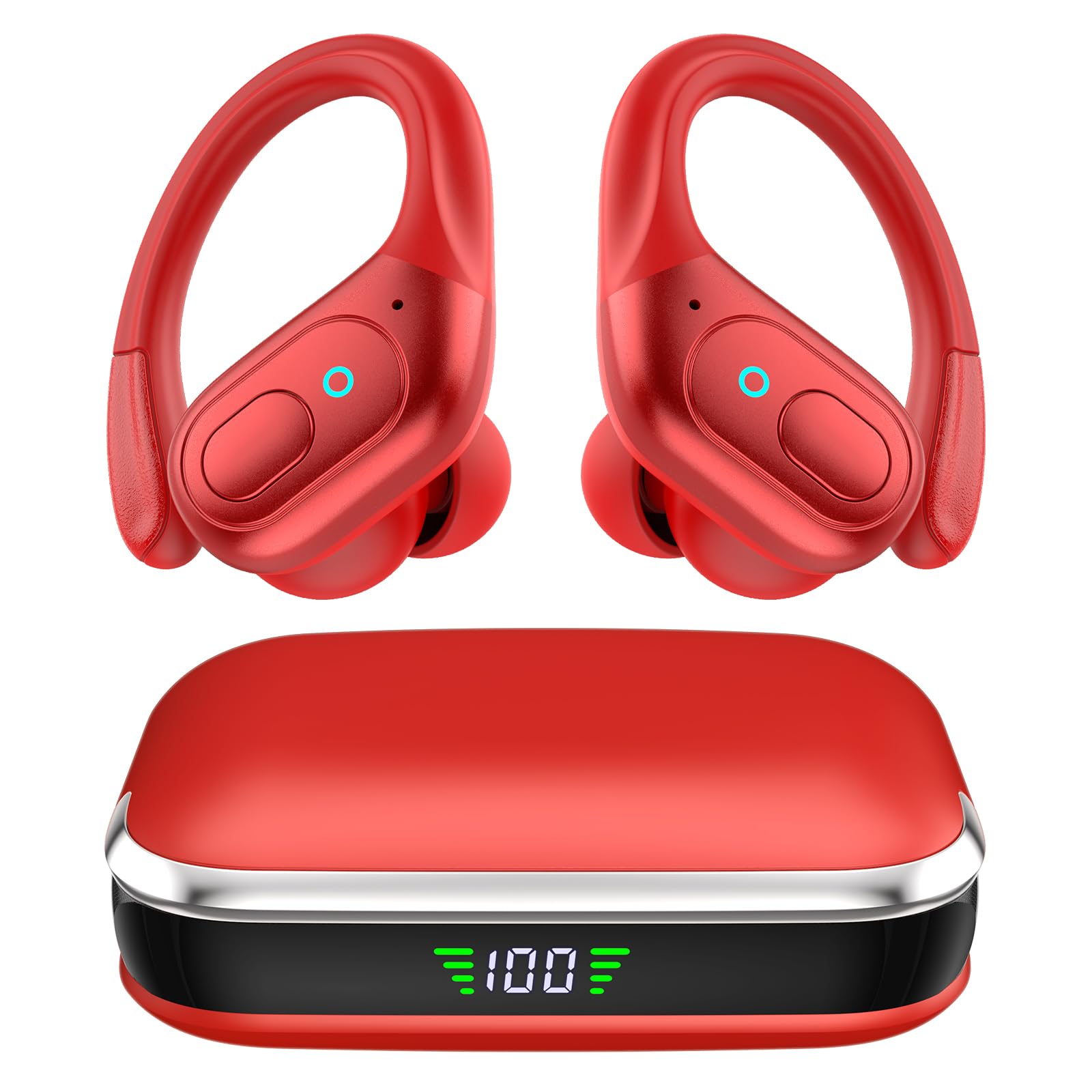 sajawass Wireless Earbuds Headphones Bluetooth 5.4, Noise Canceling Ear Buds with 75hr Playtime, IPX7 Waterproof Earphones Over-Ear Earphones for Sports/Workouts, LED Power Display - Red-image-44